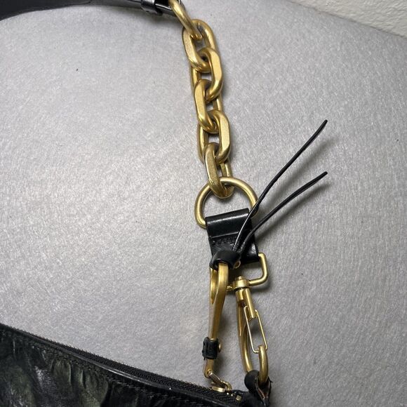 Vintage Juicy Couture Leather Purse Y2K Handbag Black Brass Chunky Chain - Picture 7 of 16